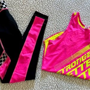 Pink top and black leggings